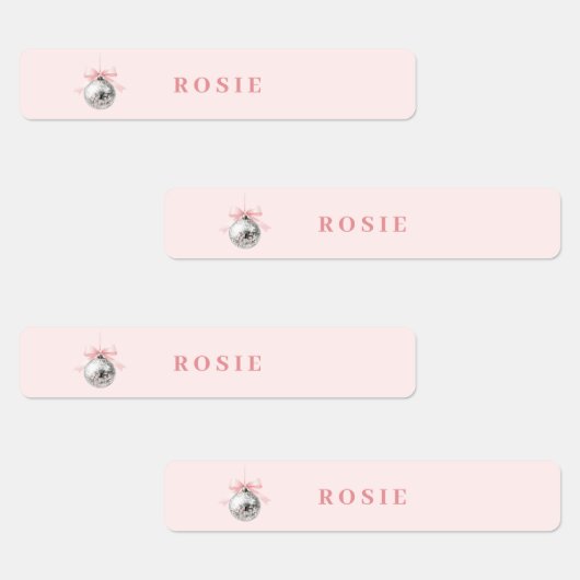 コケパーソナライズされたットディスコボールピンクリボン ラベル (グループ)