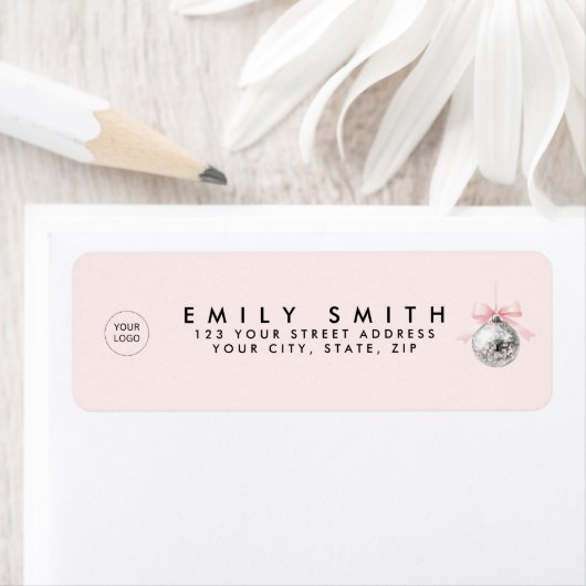 コケパーソナライズされたットディスコボールピンクリボン ラベル (インサイチュ)