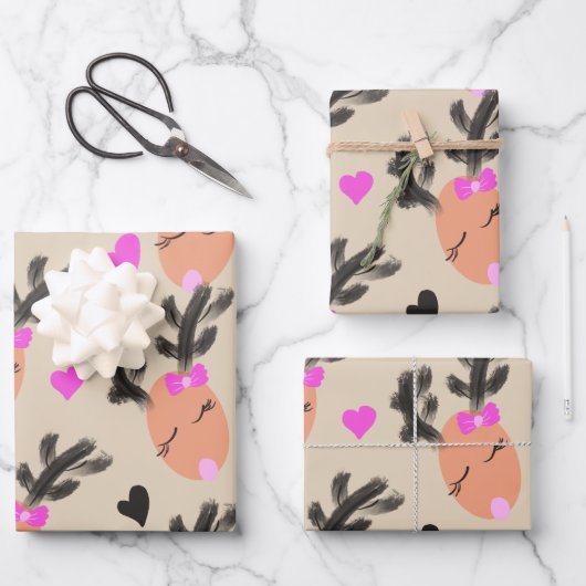 コケートトナカイのクリスマスプレゼント ラッピングペーパーシート (正面)