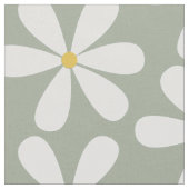 コケ灰色に黄色の中心を持つ白いデイジー ファブリック (クローズアップ)