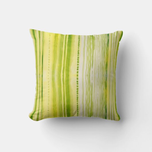 コケ緑および黄線水彩画パターン クッション (正面)