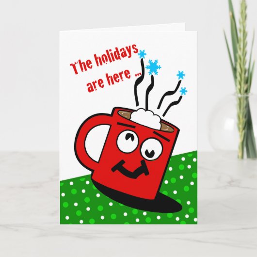 ココアおもしろいカップ付きのクリスマス熱狂する休暇 カード (正面)