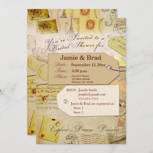 ココアおよびクリームの花嫁旅行シャワーのテーマ 招待状 (正面/裏面)