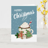 ココアおよびジンジャーブレッドのクッキー-クリスマス カード (黄色い花)