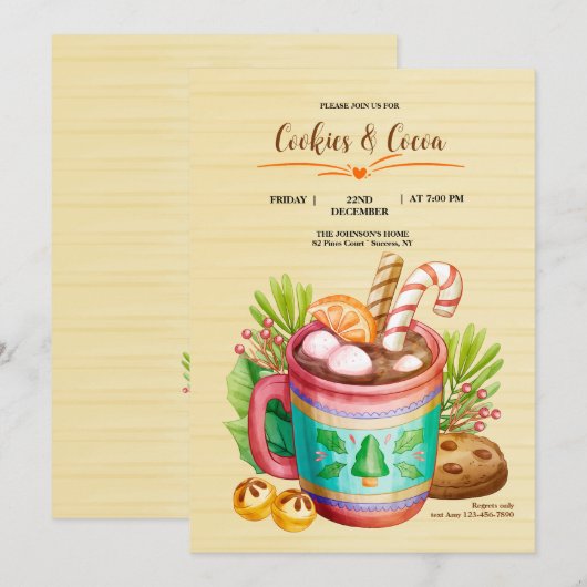 ココアとクッキーのお誘い 招待状 (正面/裏面)