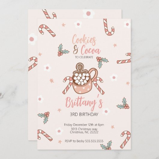ココアとクッキーの冬のお誕生日招待状 招待状 (正面/裏面)
