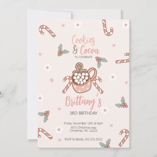 ココアとクッキーの冬のお誘い 招待状 (正面)