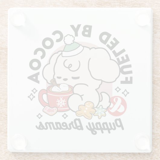 ココアと子犬の夢に満ちた – かわいい冬の犬 ガラスコースター (裏面)