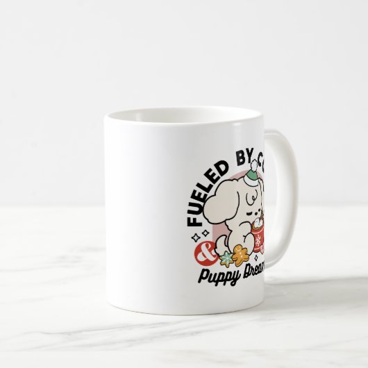 ココアと子犬の夢に満ちた – かわいい冬の犬 コーヒーマグカップ (正面右)