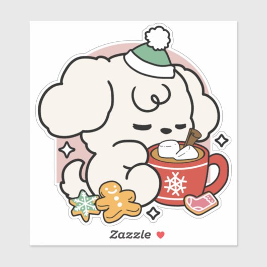 ココアと子犬の夢に満ちた – かわいい冬の犬 シール (シート)