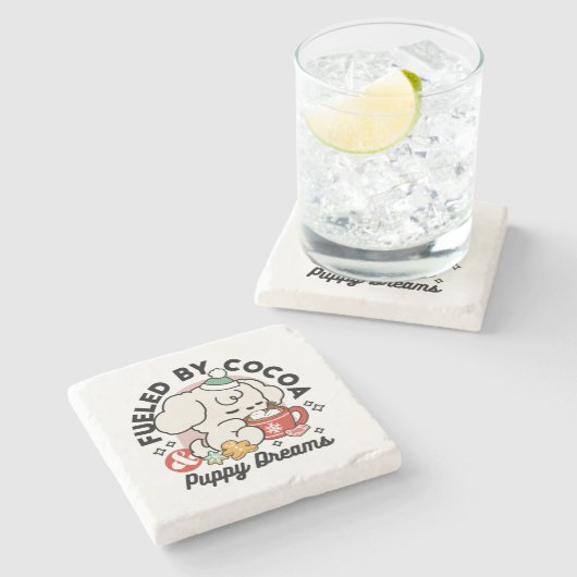 ココアと子犬の夢に満ちた – かわいい冬の犬 ストーンコースター (横)