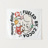 ココアと子犬の夢に満ちた – かわいい冬の犬 タペストリー (正面(横))