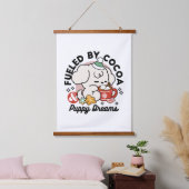 ココアと子犬の夢に満ちた – かわいい冬の犬 吊り下げ型タペストリー (寝室)