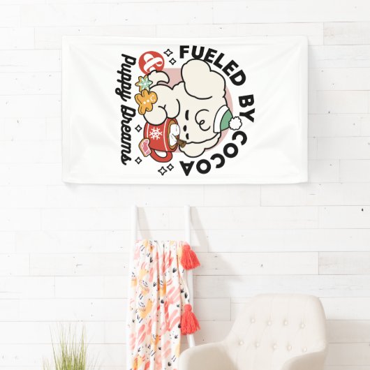 ココアと子犬の夢に満ちた – かわいい冬の犬 横断幕 (インサイチュ)