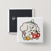 ココアと子犬の夢に満ちた – かわいい冬の犬 缶バッジ (正面&裏面)