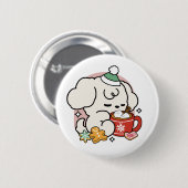 ココアと子犬の夢に満ちた – かわいい冬の犬 缶バッジ (正面&裏面)