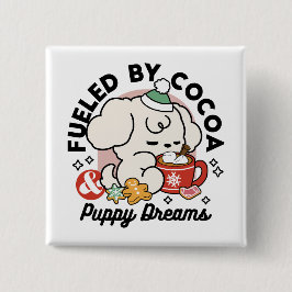 ココアと子犬の夢に満ちた – かわいい冬の犬 缶バッジ