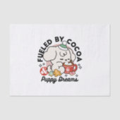 ココアと子犬の夢に満ちた – かわいい冬の犬 薄葉紙 (正面)