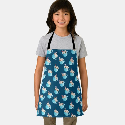 ココアのマグカップとクリスマスシームレスパターン エプロン (インサイチュ)