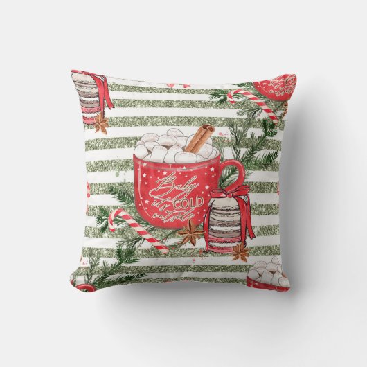 ココアの緑の外に独自の寒さを作ストライプ成 クッション (正面)