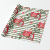 ココアの緑の外に独自の寒さを作ストライプ成 ラッピングペーパー (アンロールド)