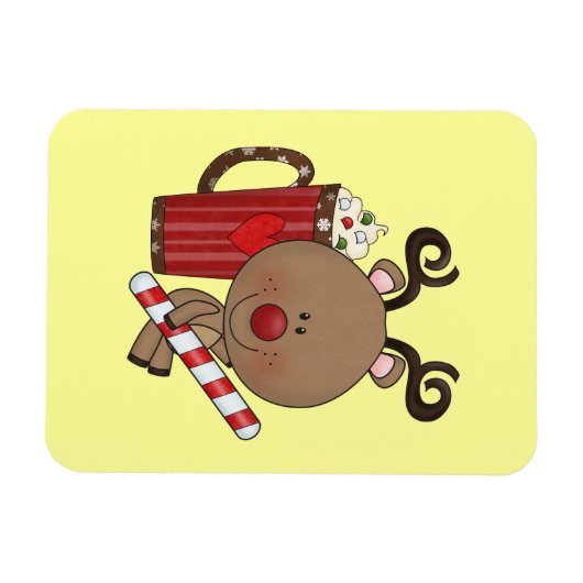 ココアを持つルディのトナカイ マグネット (横)