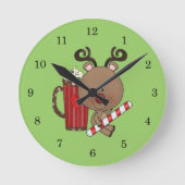 ココアを持つルディのトナカイ ラウンド壁時計 (正面)