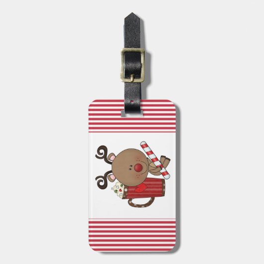 ココアを持つルディのトナカイ ラゲッジタグ (正面縦)