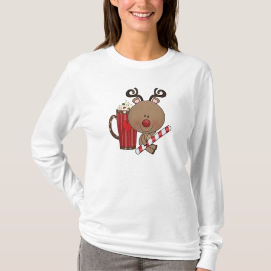 ココアを持つルディのトナカイ Tシャツ (正面)