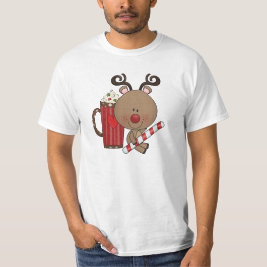 ココアを持つルディのトナカイ Tシャツ (正面)