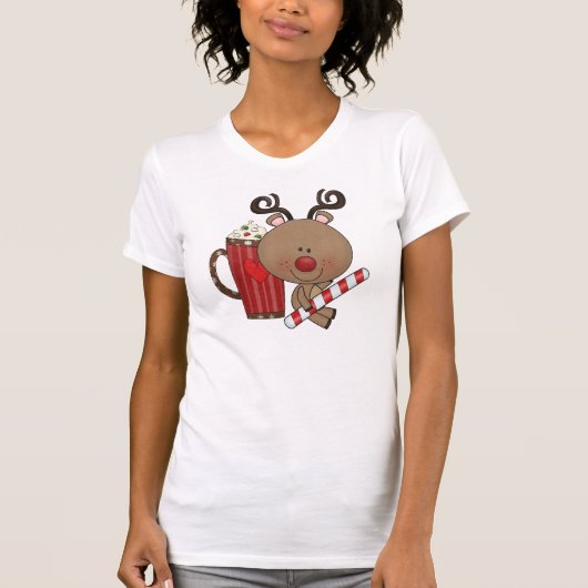 ココアを持つルディのトナカイ Tシャツ (正面)