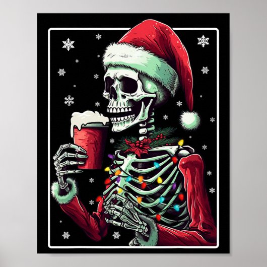 ココアを飲むスケルトン - おもしろホットココア クリスマス ポスター (正面)