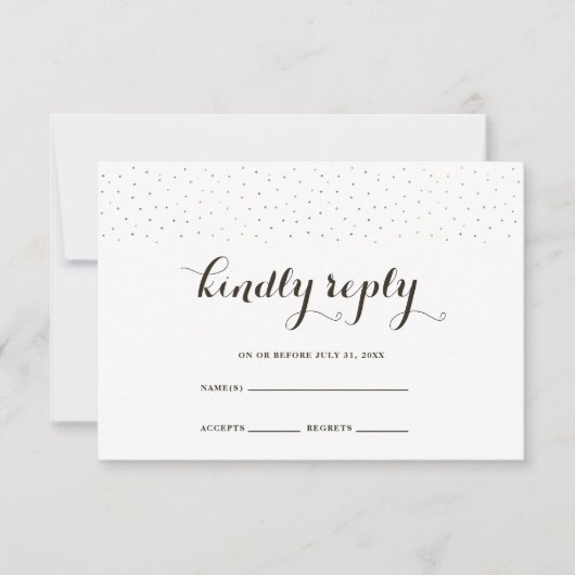 ココアエレガントと白とドット付きRSVPカード 出欠カード (正面)