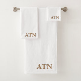 ココアエレガントブラウンホワイト背景のイニシャル バスタオルセット