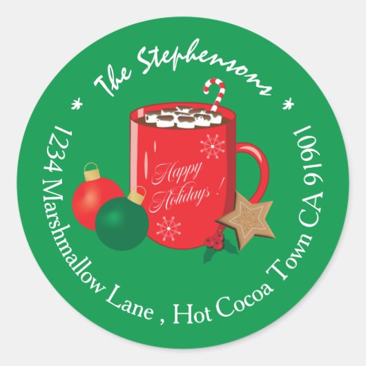 ココアカップグリーンホリデーファミリー封筒用シール ラウンドシール (正面)