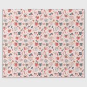 ココアカップ&クリスマスウィムシー：ピンクのフェスティバルの喜び ラッピングペーパー (フラット)