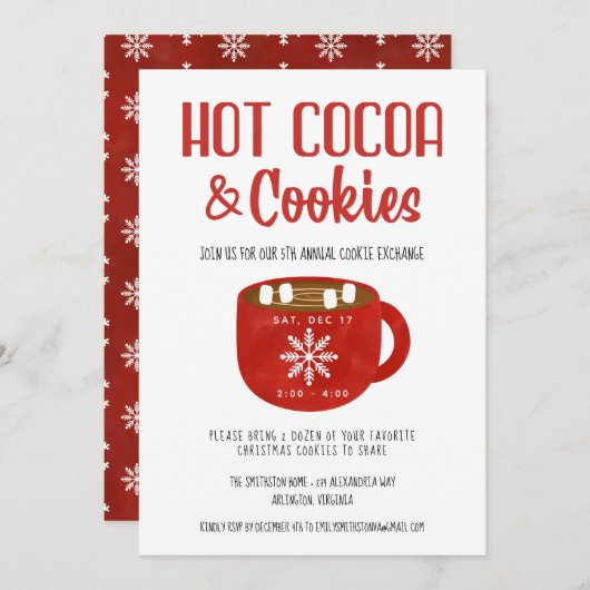 ココアクッキー雪の結晶ホリデークリスマスパーティー 招待状 (正面/裏面)