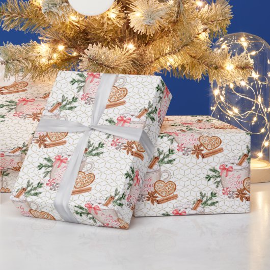 ココアクリームと金ゴールドの外に独自のコールドを作成 ラッピングペーパー (クリスマス)