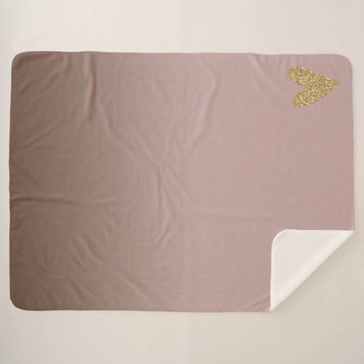 ココアクリームブラウングラデーション金ゴールドグリッターハート シェルパブランケット (正面(横))