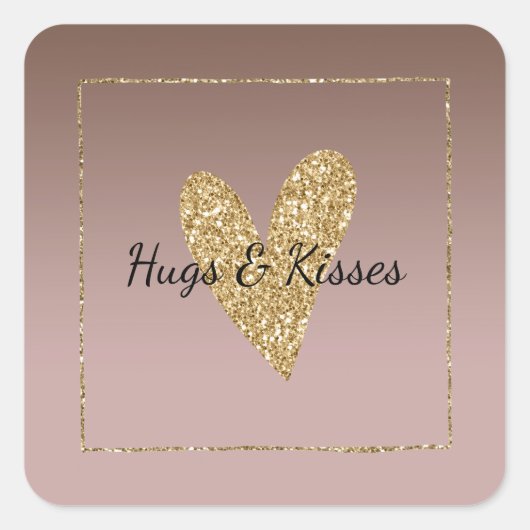 ココアクリームブラウングラデーション金ゴールドグリッターハート スクエアシール (正面)