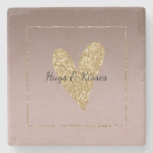 ココアクリームブラウングラデーション金ゴールドグリッターハート ストーンコースター (正面)