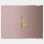 ココアクリームブラウングラデーション金ゴールドグリッターハート フリースブランケット (正面(横))