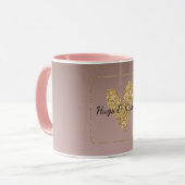 ココアクリームブラウングラデーション金ゴールドグリッターハート マグカップ (正面左)