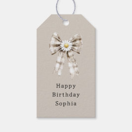 ココアクリーム白リボンダイジーの花 誕生日 ギフトタグ