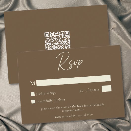 ココアブラウンのミニマリスト秋の結婚式QRコード 出欠カード