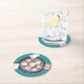 ココアマーシュマローズ熱チョコレートウィンターティール（緑がかった色）ピンク ラウンドペーパーコースター (インサイチュ)