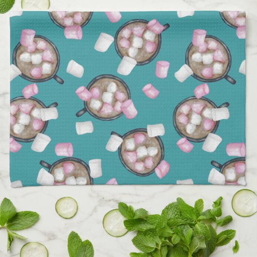 ココアマーシュマロ熱いチョコレートキャンディ冬 キッチンタオル (折り畳み)