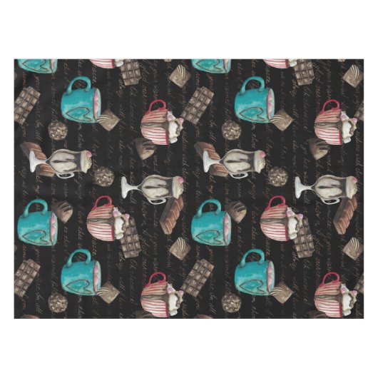 ココアマーシュマロ熱いチョコレートキャンディ冬 テーブルクロス (正面(横))