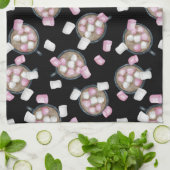 ココアマーシュマロ熱チョコレートキャンディウィンターブラック キッチンタオル (折り畳み)