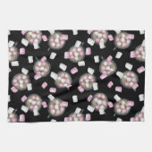 ココアマーシュマロ熱チョコレートキャンディウィンターブラック キッチンタオル (横)